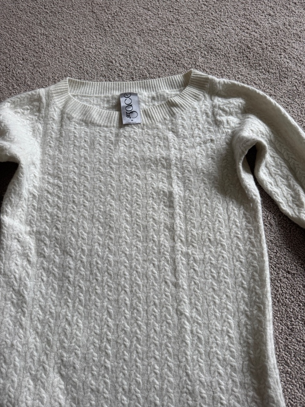 Grace Ivory Cable-Knit Crewneck Sweater - Picture 4 of 4